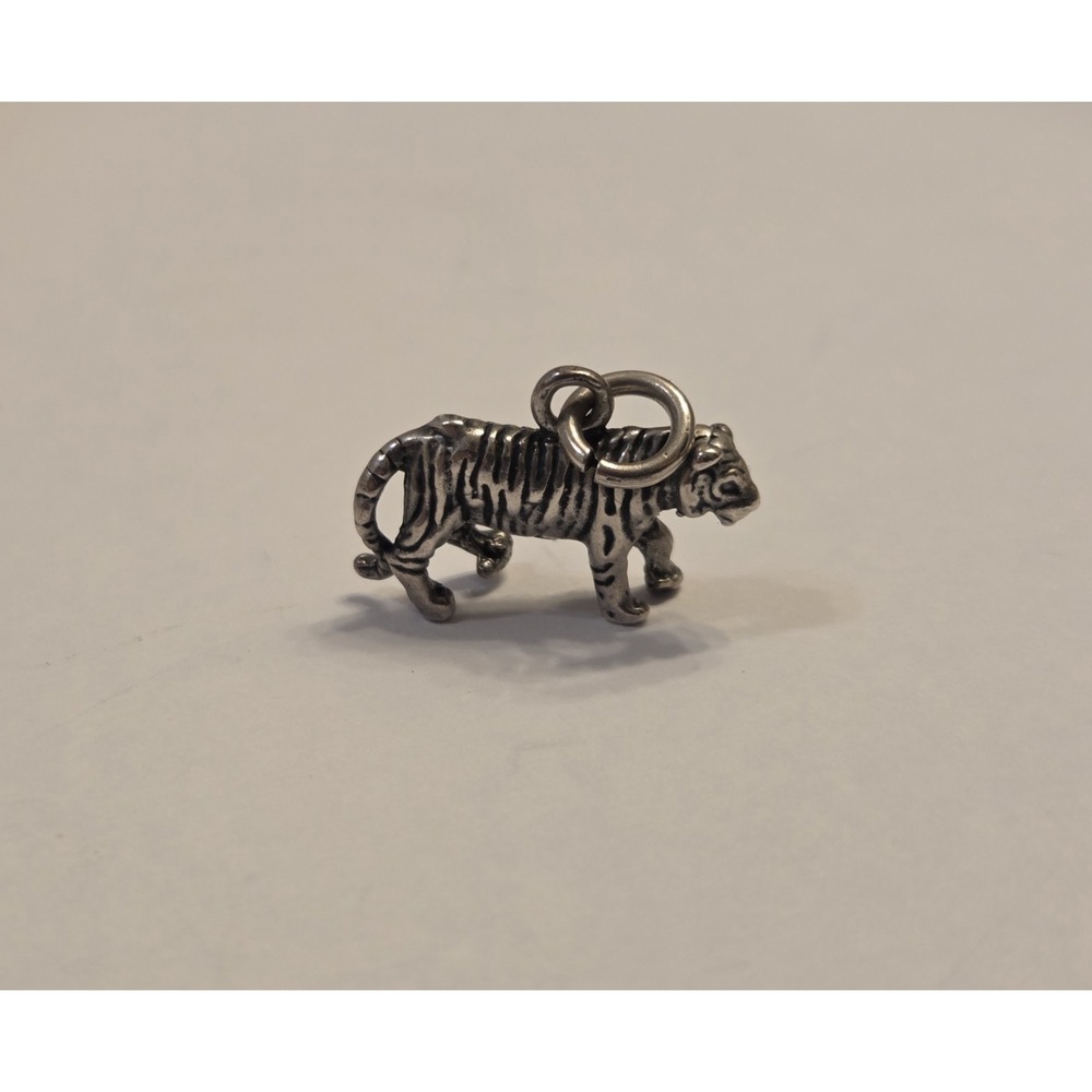 Vintage Sterling Silver 3D Tiger Charm 925